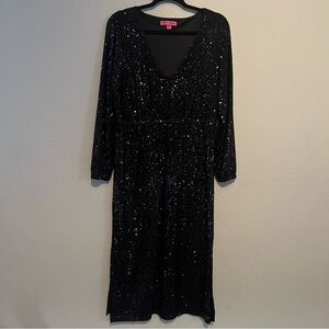 Betsey Johnson Black Sequin Long Sleeve Stretch long Dress Sz M